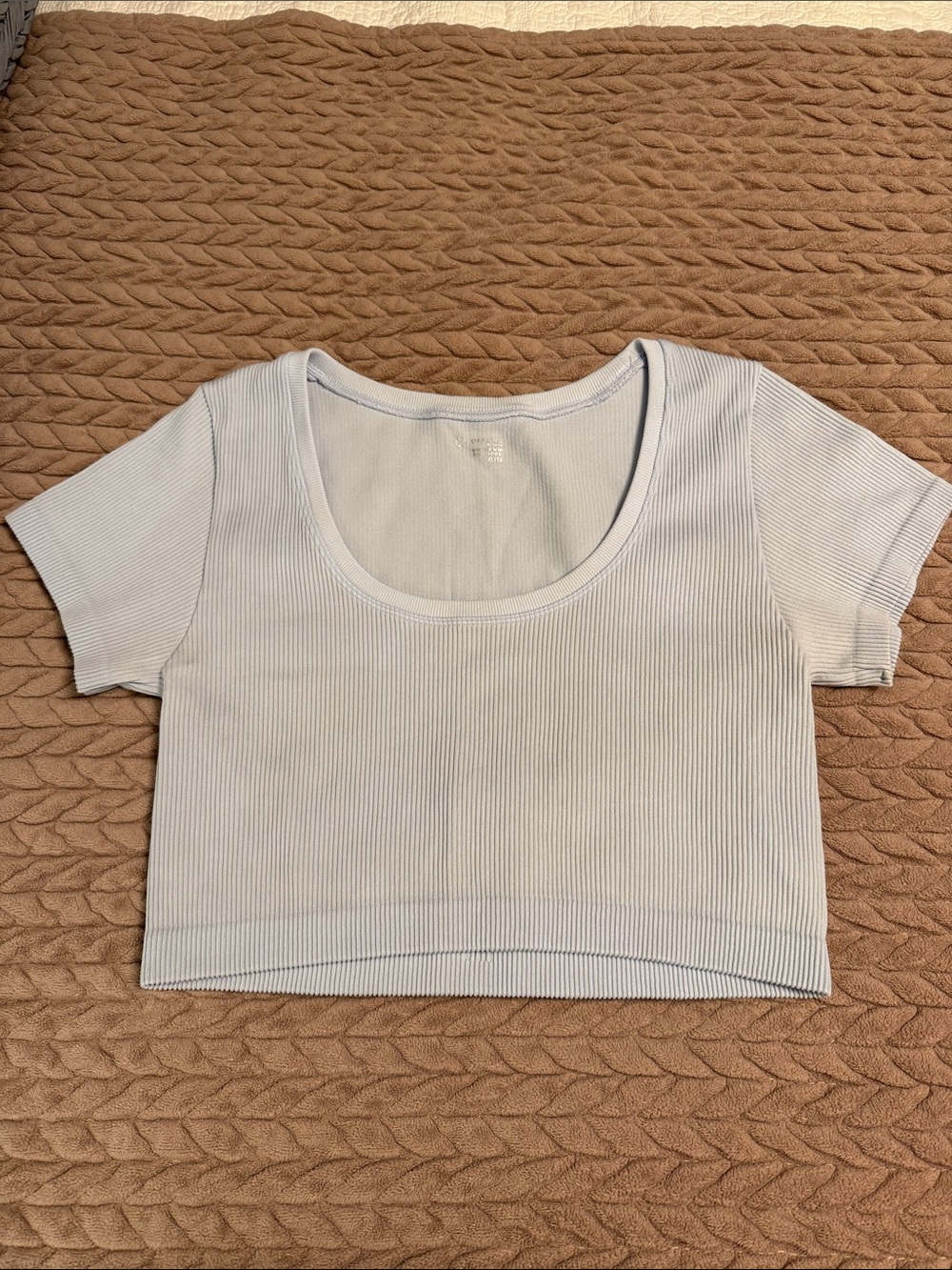 Aerie Offline Light Blue Ribbed Scoop Neck Crop Top